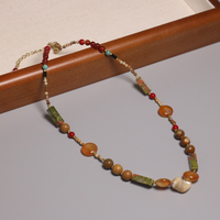 Style bohème colonne naturelle Unakite cornaline pierre collier à facettes image pierre perlée collier tour de cou pour femmes hommes