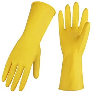 Yellow Waterproof Natural Rubber Latex Household Gloves for Cleaning and Dish Washing