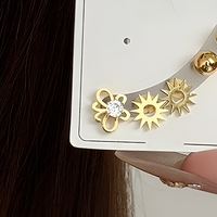 Ensemble de boucles d'oreilles en acier inoxydable plaqué or, cœur, lune, trèfle à quatre feuilles, papillon, couronne, 6 pièces, bijoux pour femmes