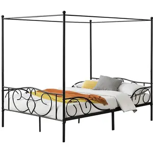 Besi tempa Platform murah 4 empat Poster, tempat tidur kanopi logam penuh emas putih kembar hitam ukuran King kanopi bingkai tempat tidur