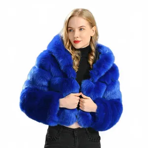 2022 New Women's Winter Coat XL/XS Streetwear Style Hood Thick Canvas Faux Fox Fur Solid Pattern Eco-Friendly Fake Fur Coat