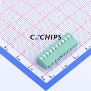 DB125-2.54-10P-GN-S Screw Terminal Block Through hole Component (THT),P=2.54mm Connector 1x10P 2.54mm Green Through Hole - Product Image 2
