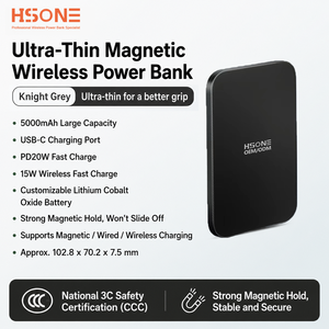 <span class=keywords><strong>Cargador</strong></span> Portátil Magnético Inalámbrico de Aleación de Aluminio OEM ODM de 5000 mAh, Puerto de Carga USB-C de 15 W, Color Personalizado - Product Image 3