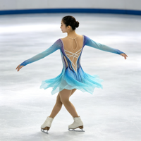 Robe de patinage artistique à manches longues dégradé bleu-violet, dos évidé, ornée de strass, pour filles et femmes adultes