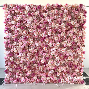 L-FW Vente en gros de feuilles vertes artificielles en soie 3D, fausses fleurs d'hortensia, de pivoine et de rose pour décoration murale de mariage - Product Image 5