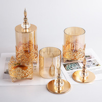 Bougeoir en verre doré avec couvercle, cylindre en métal, chandelier, centre de table de mariage, nouvelle collection