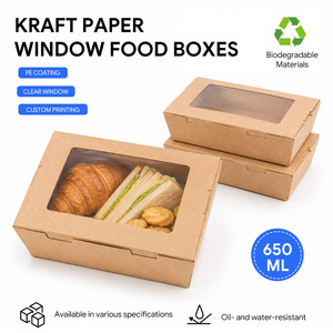 Caja de Almuerzo de Papel Kraft de 650 ml con Ventana de PE y Tapa Abatible, Contenedor Desechable para Alimentos, Embalaje para Llevar, Ecológico, Resistente a la Grasa - Product Image 1
