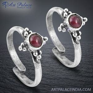 Art Palace 925 <b>Silver</b> Ruby <b>Toe</b> <b>Rings</b> Vintage Flower Design Bezel Setting Unisex Everyday Wear - Product Image 1
