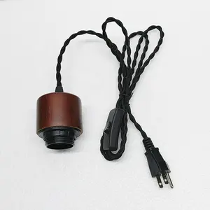 Hot selling Us Plug Wooden Suspension twisted wire DIY hanging Light Oak Lamp Holder E26 e27 Screw Mouth Bulb Light