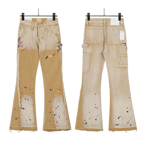 <span class=keywords><strong>Jeans</strong></span> di Alta Qualità all'Ingrosso, Vintage Effetto Consumato con Schizzi di Vernice, <span class=keywords><strong>Jeans</strong></span> Street Style a Gamba Larga e Dritta per Uomo - Product Image 4