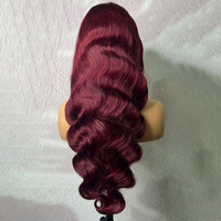 Venta al por mayor, MOQ bajo, peluca de ondas corporales 99J Borgoña, encaje frontal HD 13x6, 100% cabello humano virgen, proveedor de pelucas teñidas, OEM ODM