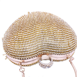 <strong>White</strong> Golden Women's Crystal Ball Hearted-shape <strong>Evening</strong> Clutch Wedding Purse Wristlet <strong>Bag</strong> - Product Image 3