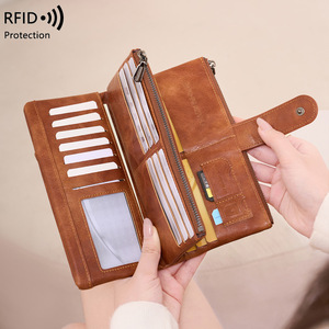 Portefeuille long en cuir PU pour femmes, portefeuilles vintage pour chèques avec blocage RFID, <span class=keywords><strong>porte</strong></span>-cartes - Product Image 6