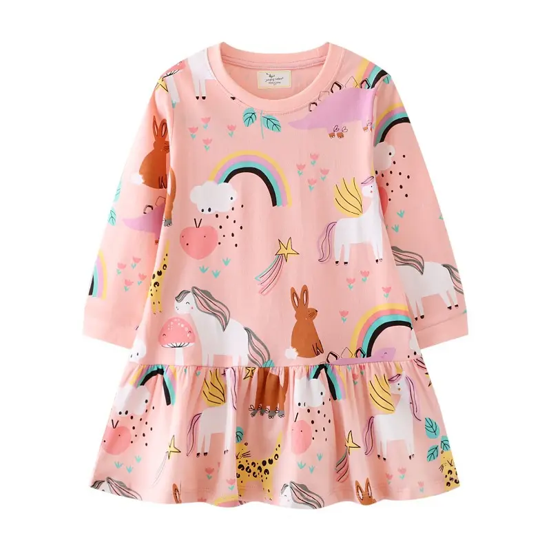 Saia infantil de outono novo produto estilo bonito menina vestido de manga comprida de malha algodão cartoon menina princesa saia