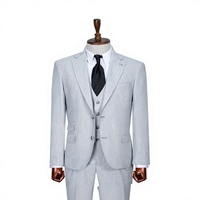 Costume d'affaires formel gris clair en viscose et polyester pour homme, double boutonnage, col mandarin, infroissable, grande taille, style britannique