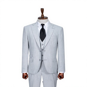 Traje de Negocios para Hombre, Color Gris Claro, Lana y Poliéster, Cuello Mao, Doble Botonadura, Antiarrugas, Talla Grande, Estilo Británico, Corte Regular - Product Image 1