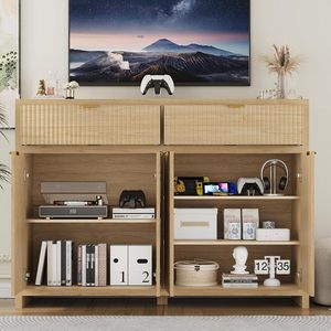 <span class=keywords><strong>Buffet</strong></span> moderne en <span class=keywords><strong>bois</strong></span> avec design cannelé, étagères réglables <span class=keywords><strong>et</strong></span> tiroirs de rangement, console de salon pour meubles de maison - Product Image 2