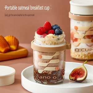 Venta caliente Yogurt Parfait Tazas Durante la noche <span class=keywords><strong>Avena</strong></span> <span class=keywords><strong>Cereales</strong></span> Seguridad Frascos <span class=keywords><strong>de</strong></span> vidrio sin plomo Contenedores con tapas y cucharas - Product Image 4