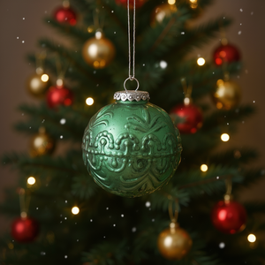 Adorno Navideño de Cristal D0100HR5IB2, Bola Redonda con Relieve Clásico, Decoración Colgante para Árbol de Navidad, para Fiestas - Product Image 2