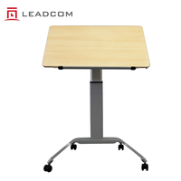 Bureau mobile pliable pneumatique LEADCOM LS-QF60 avec système de levage pneumatique, table de bureau pliable avec roulettes pour salle de réunion et de formation