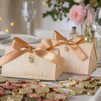 Boîte cadeau de luxe avec LOGO, boîte à dragées de mariage, décoration nœud en fausses perles, boîte en carton pour fête de mariage