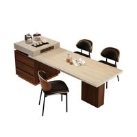 Table à manger extensible et pliable en pierre poreuse avec rangement intégré, style mi-siècle, moderne et minimaliste, compacte pour la maison