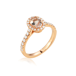 10K Rose Gold Morganite Engagement <b>Ring</b> Oval Cut Pave Setting Diamond Accents Women's Romantic Fine Jewelry - Product Image 1