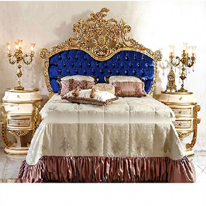 Classical Royal Blue Bed and <b>Night</b> <b>Stands</b> Victorian King Size Bed Set with Tufted Blue Upholstery Buy Premium Bed For UK Homes - Product Image 1