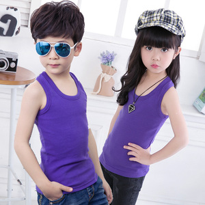 <span class=keywords><strong>Canottiera</strong></span> Casual per Bambini e Bambine Primavera Estate in Puro Cotone Tinta Unita Collo Tondo Aderente Elasticizzata Traspirante - Product Image 4