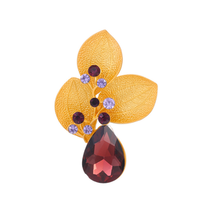 Broche de gota de agua de hoja con incrustaciones de diamantes exagerados, broche de flor de pecho de cristal multicolor de aleación para mujer - Product Image 6