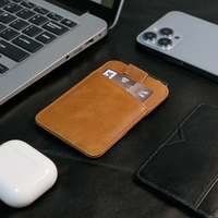 Dompet kulit pria wanita, tali kulit ramping tempat kartu magnetik saku Mini pemblokir RFID kartu kredit ID kecil untuk pria wanita
