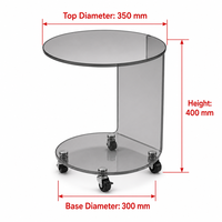 Table mobile en acrylique en forme de C, moderne, gain de place, gris fumé, plateau rond, écologique, imperméable, facile à nettoyer, vente en gros directe usine