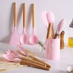 Wholesale 12-piece Wooden Handle Silicone Kitchenware Set Non-stick Cooking Storage Barrel Home Supplies Factory in Stock - Product Image 6