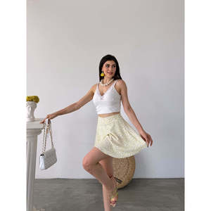 Falda Elástica con Estampado Arrugado para Mujer, Viscosa, Poliéster, Chifón, Transpirable, para Verano - Product Image 1