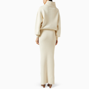 Nuovo Arrivo Wisrise: Abito Lungo <span class=keywords><strong>in</strong></span> <span class=keywords><strong>Maglia</strong></span> a Collo Alto Color Crema per Donna, Stile Minimalista ed Elegante per l'Inverno - Product Image 2