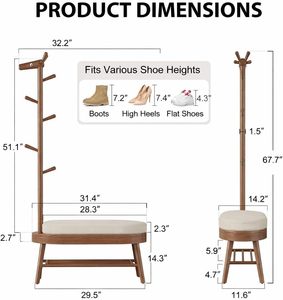 US Stock Modern Wooden Narrow <strong>Shoe</strong> <strong>Bench</strong> &amp; <strong>Coat</strong> <strong>Rack</strong> with <strong>Shoe</strong> Storage for Entryway <strong>Shoe</strong> <strong>Bench</strong> Entryway <strong>Coat</strong> <strong>Rack</strong> XD018 - Product Image 2