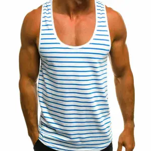 Camiseta de Fisicoculturismo para hombre, transpirable, 100 algodón, a rayas, de alta calidad