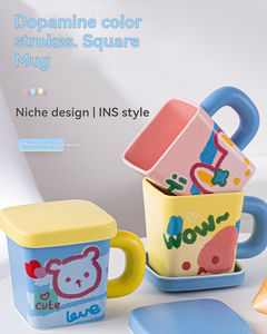 Tasse carrée en céramique et porcelaine écologique de 375 ml pour filles, couples, étudiants - Utilisation à domicile pour café et eau - Product Image 2