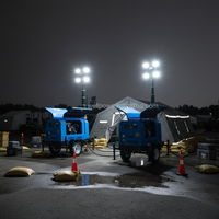 Générateur diesel silencieux 7m 4x1000W, tour d'éclairage mobile, mât télescopique, système d'éclairage de chantier LED à haut mât, ATS insonorisé