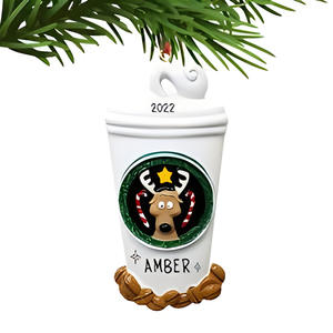 Ornement <span class=keywords><strong>de</strong></span> Noël personnalisable <span class=keywords><strong>en</strong></span> résine <span class=keywords><strong>en</strong></span> forme <span class=keywords><strong>de</strong></span> renne pour tasse à café, avec nom et boisson personnalisés, décoration suspendue pour les fêtes - Product Image 2