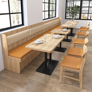 Bộ bàn ghế sofa nhà hàng, bàn ghế kết hợp đặt hàng OEM, bàn ghế nhà hàng thức ăn nhanh gỗ nguyên khối - Product Image 4