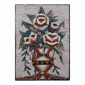 Mosaico di fiori colorati dipinti murali in pietra naturale piastrelle di mosaico in marmo per l'artigianato - Product Image 5