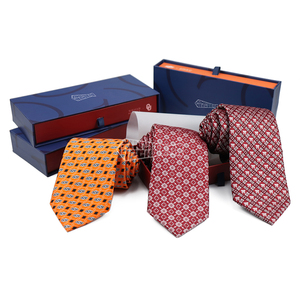 <span class=keywords><strong>Cravate</strong></span> en tissu imprimé rouge orangé pour hommes, coffret cadeau de cravates en soie tissées pour designers et entreprises - Product Image 1