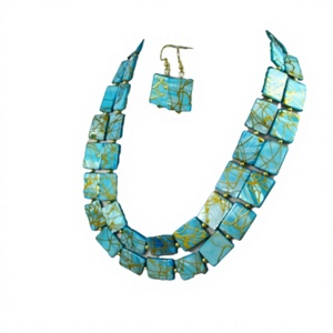 Best Unique Geometric Resin <b>Statement</b> <b>Necklace</b> Turquoise Gold Plated Premium Women's Party Jewelry Strand Designer for Woman - Product Image 4