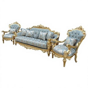 Premium Teakwood Antique <b>Gold</b> <b>Sofa</b> Set Five Seater Handmade Solid Luxury Furniture OEM Wholesale Supplier - Product Image 3