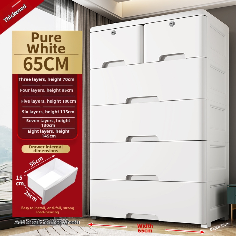 Mueble grande de 65 cm, cajones pequeños dobles, blanco puro