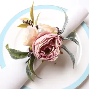 Handcraft Flower Napkin Rings Rose Flower Handmade Napkin Holder Rings Table Decorations for Wedding,Picnics,Banquet, Birthday