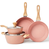 Batterie de cuisine 8 pièces antiadhésive pour casseroles rouges et poêles batterie de cuisine rose pour marmite