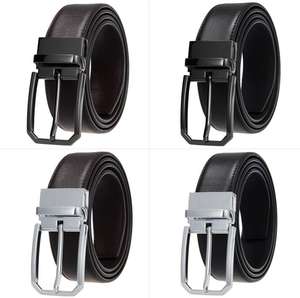 Logotipo personalizado negro marrón diseñador doble cara Pin hebilla cinturones giratorios vaca cuero genuino cinturones para hombres - Product Image 5