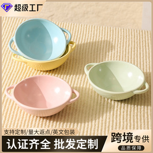 Tree-patterned Japanese ceramic bowl, thickened, heat-resistant, double-handled, household rice bowl, <b>microwave</b>-safe, fruit - Product Image 3